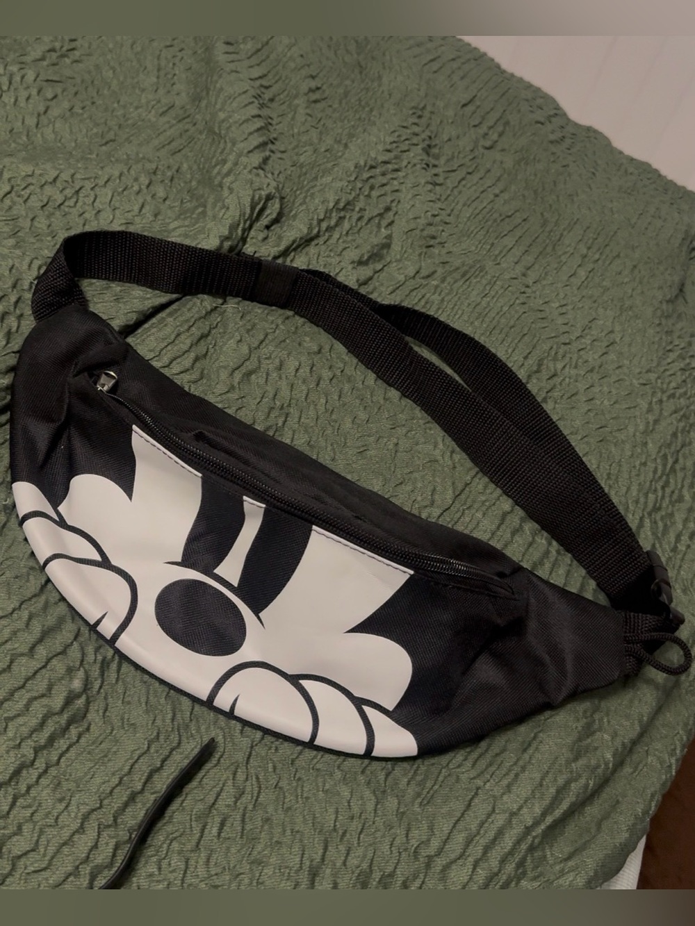 Black Graphic Men's Waist Bag with White Print